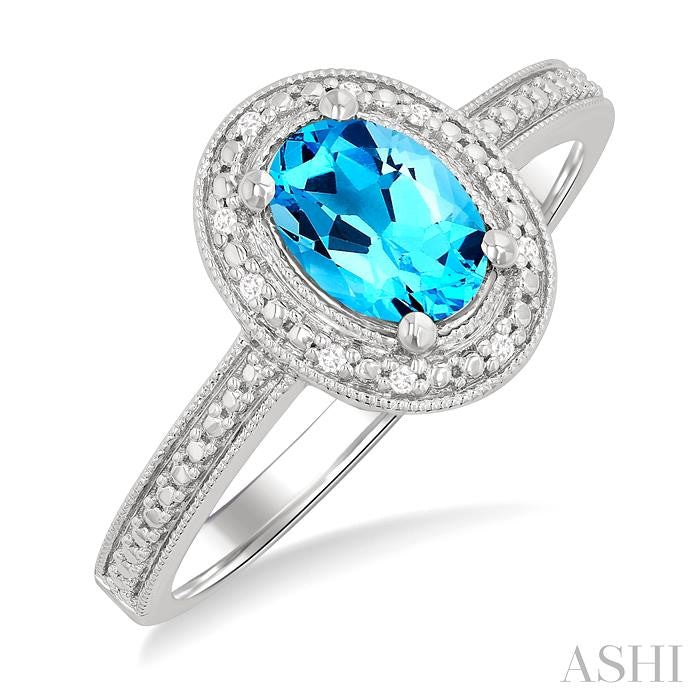 ASHI Silver Oval Shape Gemstone & Diamond Ring 89089PPSSBTSLRG-OV