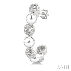 ASHI Silver Bold Bead Diamond Half Hoop Earrings 89099PPSSSLER