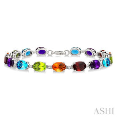 ASHI Silver Oval Shape Gemstone & Diamond Bracelet 89109PPSSRNBSLTB