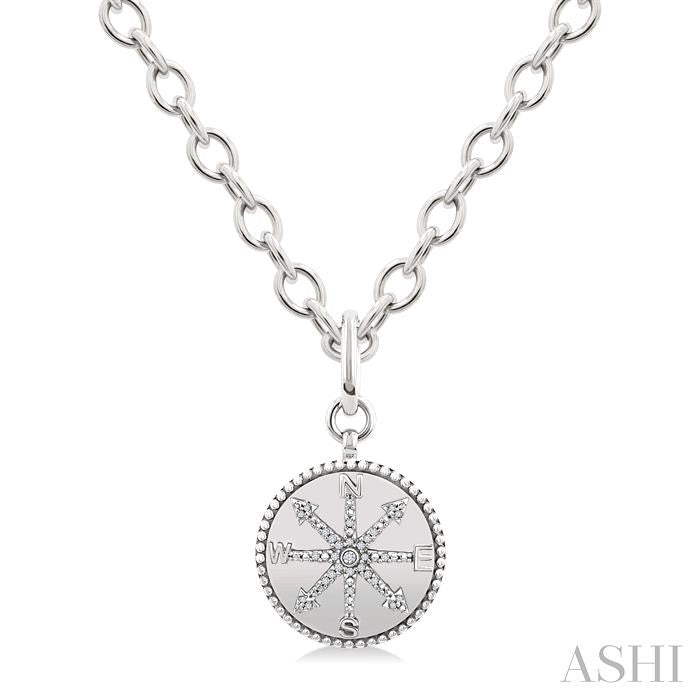 ASHI Silver Compass Medallion Diamond Fashion Pendant 89268PPSSSLPD