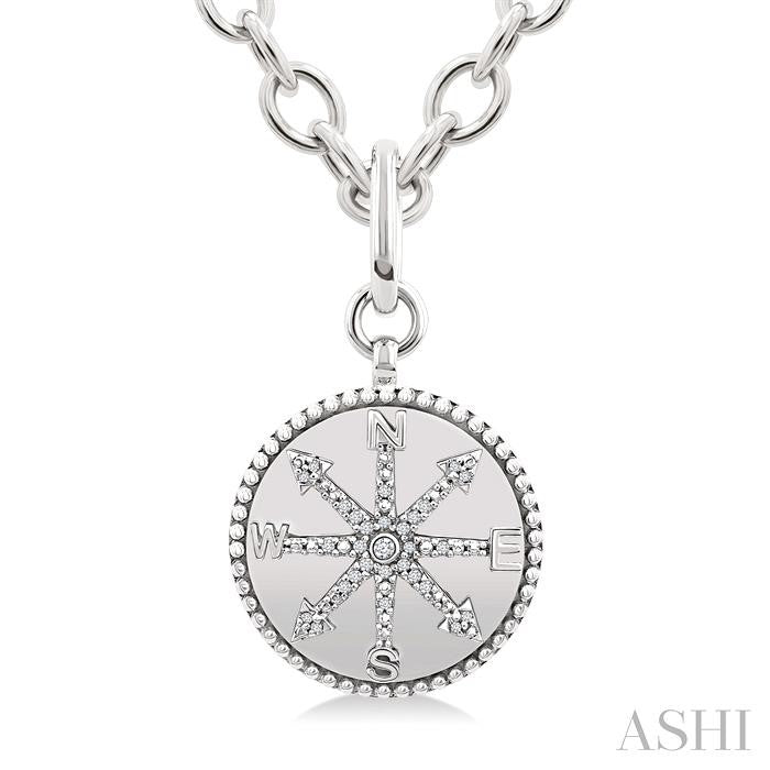 ASHI Silver Compass Medallion Diamond Fashion Pendant 89268PPSSSLPD