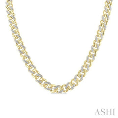 ASHI Gold Vermeil Curb & Cuban Diamond Necklace 89385PPSSSLNK-GV