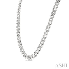 ASHI Silver Curb & Cuban Diamond Necklace 89385PPSSSLNK