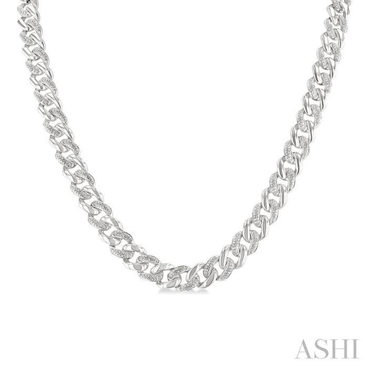 ASHI Silver Curb & Cuban Diamond Necklace 89385PPSSSLNK
