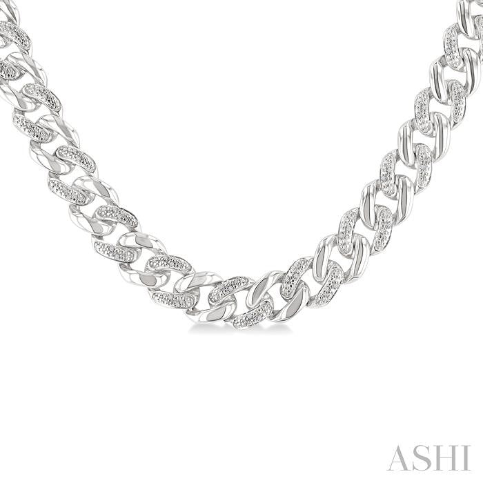 ASHI Silver Curb & Cuban Diamond Necklace 89385PPSSSLNK