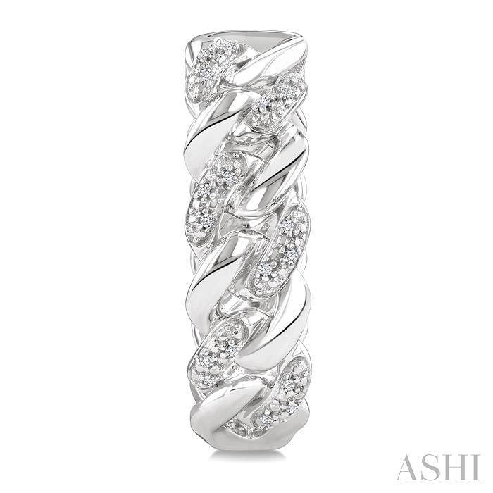 ASHI Silver Curb & Cuban Diamond Hoop Earrings 89388PPSSSLER