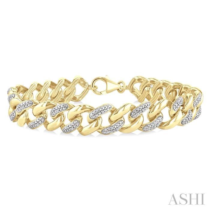 ASHI Gold Vermeil Bold Curb & Cuban Diamond Bracelet 89388PPSSSLTB-GV