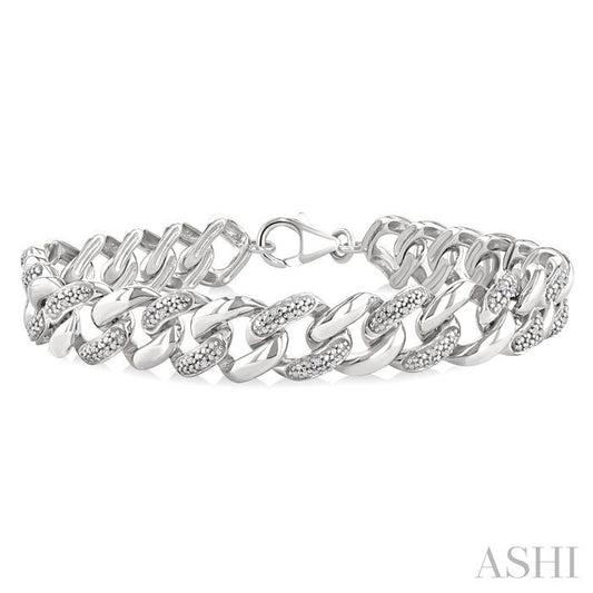 ASHI Silver Bold Curb & Cuban Diamond Bracelet 89388PPSSSLTB