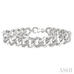 ASHI Silver Bold Curb & Cuban Diamond Bracelet 89388PPSSSLTB