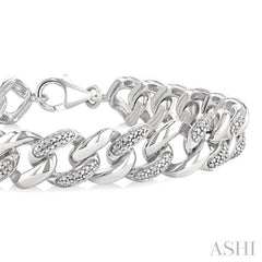 ASHI Silver Bold Curb & Cuban Diamond Bracelet 89388PPSSSLTB