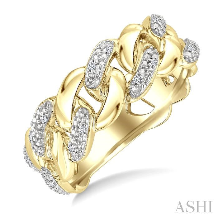 ASHI Gold Vermeil Bold Curb & Cuban Diamond Ring 89389PPSSSLRG-GV
