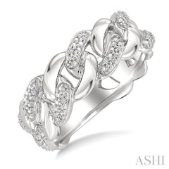 ASHI Silver Bold Curb & Cuban Diamond Ring 89389PPSSSLRG