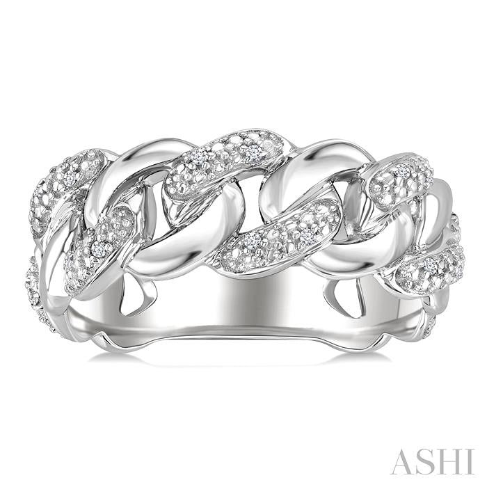 ASHI Silver Bold Curb & Cuban Diamond Ring 89389PPSSSLRG
