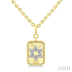 ASHI Gold Vermeil Rectangle Star Of David Fluted Medallion Diamond Pendant 89428PPSSSLPD-RCT-GV