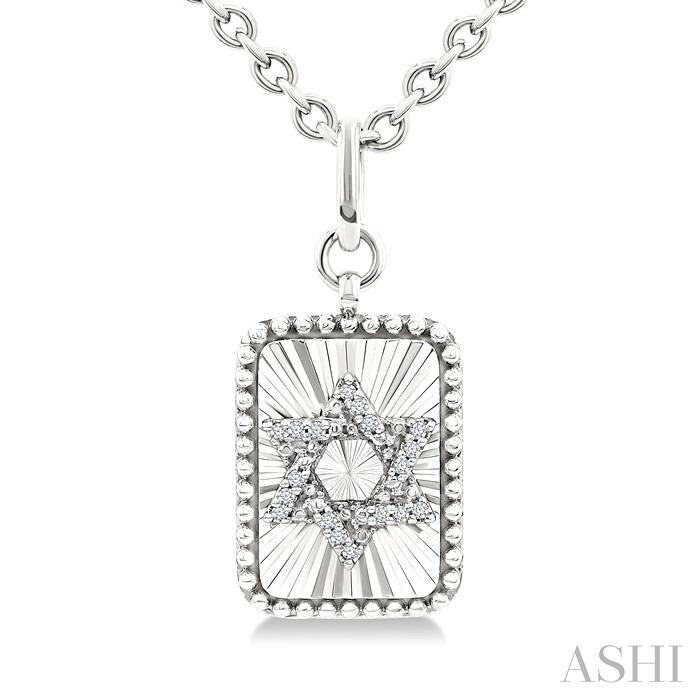 ASHI Silver Rectangle Star Of David Fluted Medallion Diamond Pendant 89428PPSSSLPD-RCT