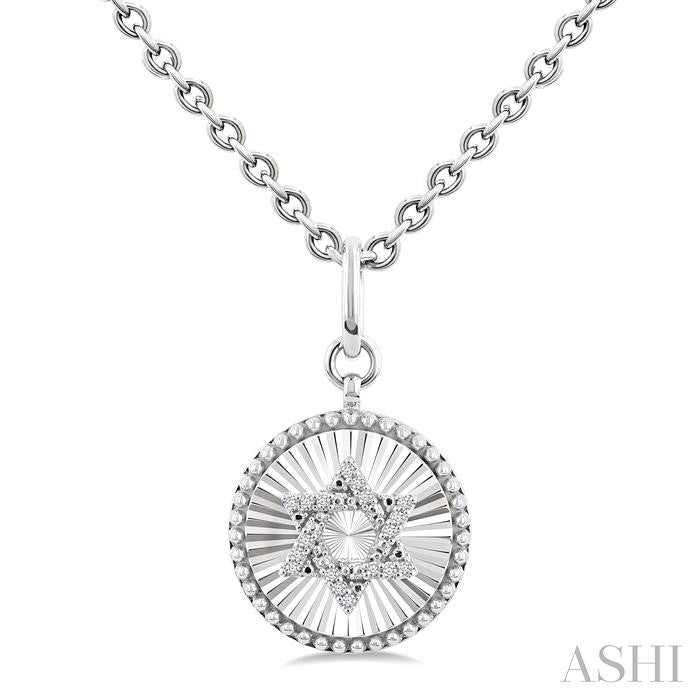 ASHI Silver Circle Star Of David Fluted Medallion Diamond Pendant 89428PPSSSLPD-RD