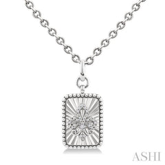 ASHI Silver Rectangle Fleur-De-Lis Fluted Medallion Diamond Pendant 89478PPSSSLPD-RCT