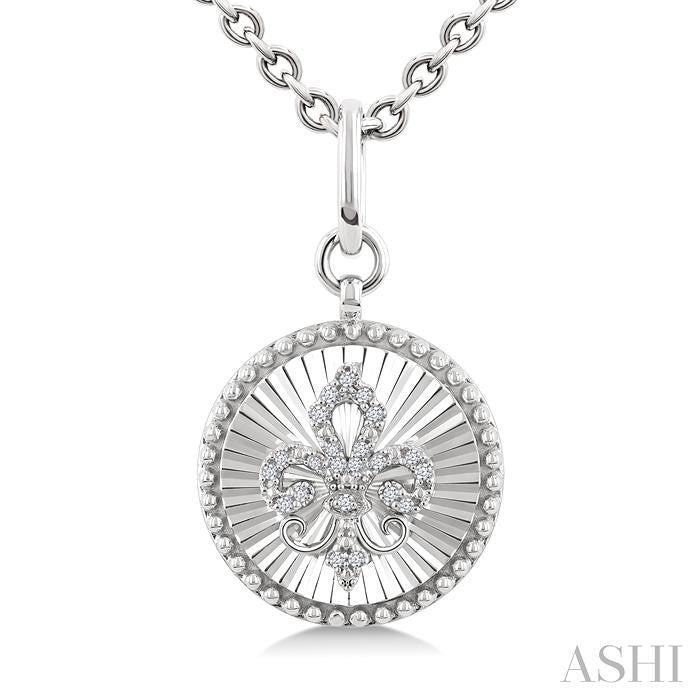 ASHI Silver Circle Fleur-De-Lis Fluted Medallion Diamond Pendant 89478PPSSSLPD-RD