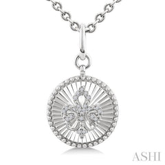 ASHI Silver Circle Fleur-De-Lis Fluted Medallion Diamond Pendant 89478PPSSSLPD-RD