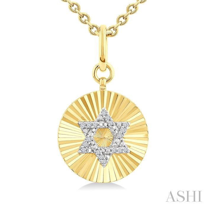 ASHI Gold Vermeil Circle Star Of David Fluted Medallion Diamond Pendant 89628PPSSSLPD-GV