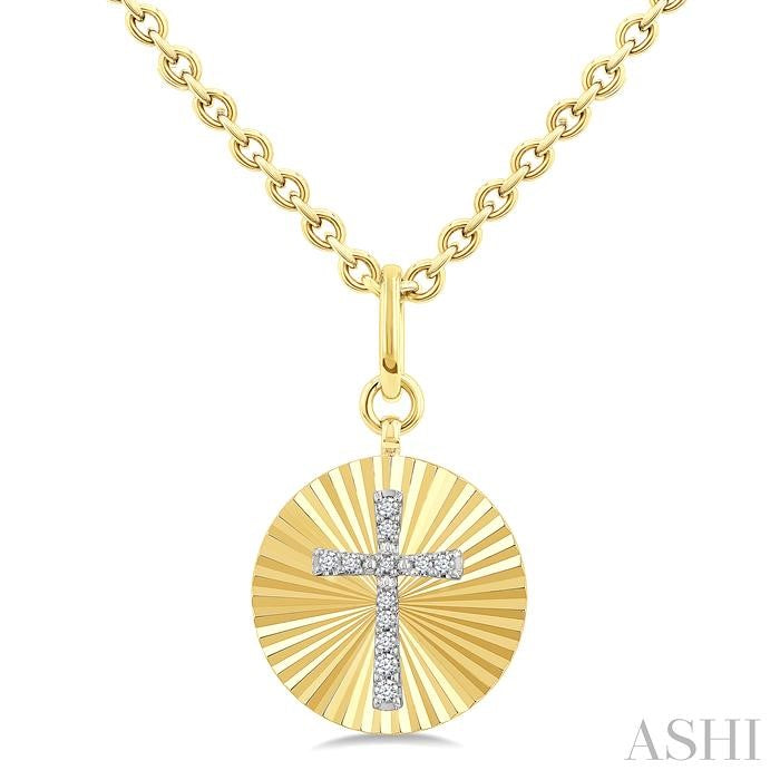 ASHI Gold Vermeil Circle Cross Fluted Medallion Diamond Pendant 89698PPSSSLPD-GV