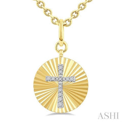 ASHI Gold Vermeil Circle Cross Fluted Medallion Diamond Pendant 89698PPSSSLPD-GV