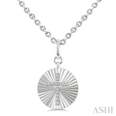 ASHI Silver Circle Cross Fluted Medallion Diamond Pendant 89698PPSSSLPD