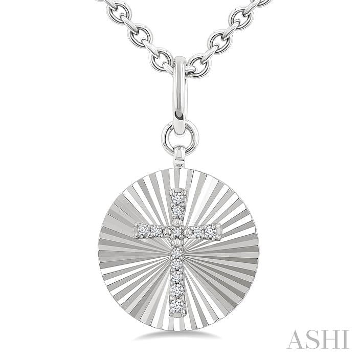 ASHI Silver Circle Cross Fluted Medallion Diamond Pendant 89698PPSSSLPD