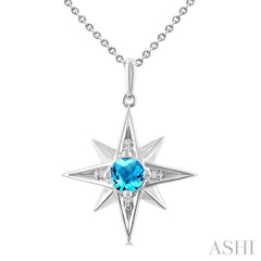 ASHI Silver Star Gemstone & Diamond Fashion Pendant 896A9PPSGBTSLPD