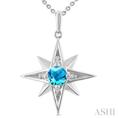 ASHI Silver Star Gemstone & Diamond Fashion Pendant 896A9PPSGBTSLPD