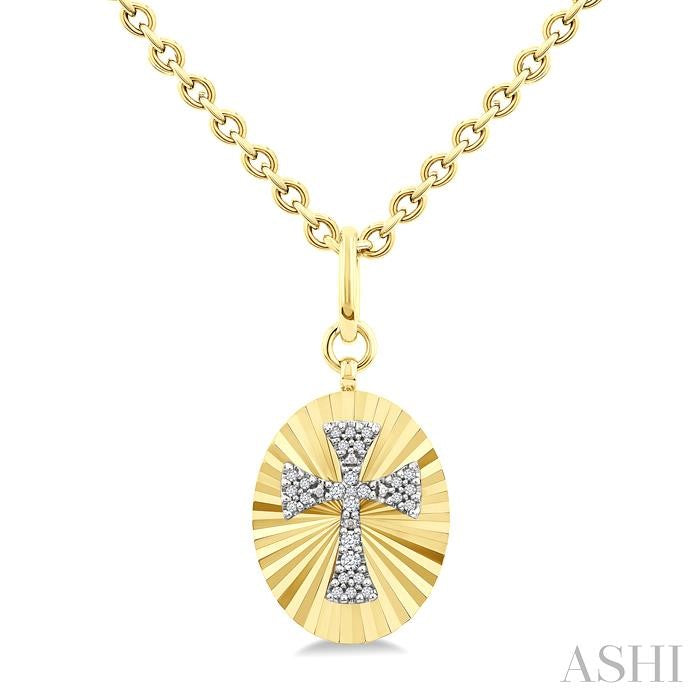 ASHI Gold Vermeil Oval Shape Cross Fluted Medallion Diamond Pendant 89728PPSSSLPD-GV