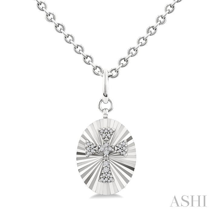 ASHI Silver Oval Shape Cross Fluted Medallion Diamond Pendant 89728PPSSSLPD