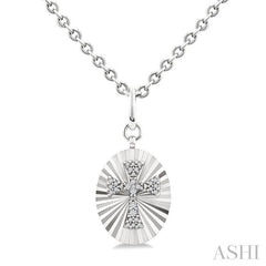 ASHI Silver Oval Shape Cross Fluted Medallion Diamond Pendant 89728PPSSSLPD