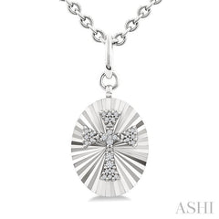 ASHI Silver Oval Shape Cross Fluted Medallion Diamond Pendant 89728PPSSSLPD