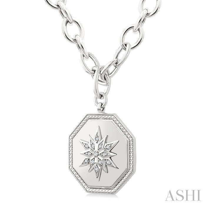 ASHI Silver Octagon Floral Medallion Diamond Fashion Pendant 89779PPSSSLPD