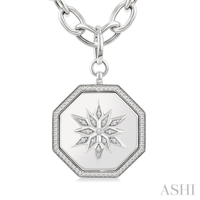 ASHI Silver Octagon Floral Medallion Diamond Fashion Pendant 89779PPSSSLPD