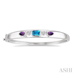 ASHI Silver Mixed Shape Gemstone & Diamond Bangle 897A8PPSGBTAMSLBG