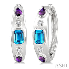 ASHI Silver Mixed Shape Gemstone & Diamond Hoop Earrings 897A9PPSGBTAMSLER