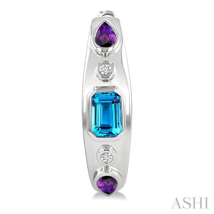 ASHI Silver Mixed Shape Gemstone & Diamond Hoop Earrings 897A9PPSGBTAMSLER
