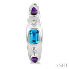 ASHI Silver Mixed Shape Gemstone & Diamond Hoop Earrings 897A9PPSGBTAMSLER