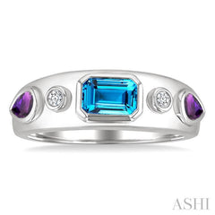 ASHI Silver Mixed Shape Gemstone & Diamond Ring 897A9PPSGBTAMSLRG
