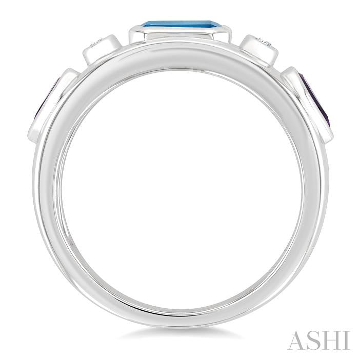 ASHI Silver Mixed Shape Gemstone & Diamond Ring 897A9PPSGBTAMSLRG