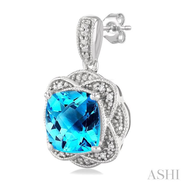 ASHI Silver Cushion Shape Gemstone & Diamond Earrings 89849PPSSBTSLER