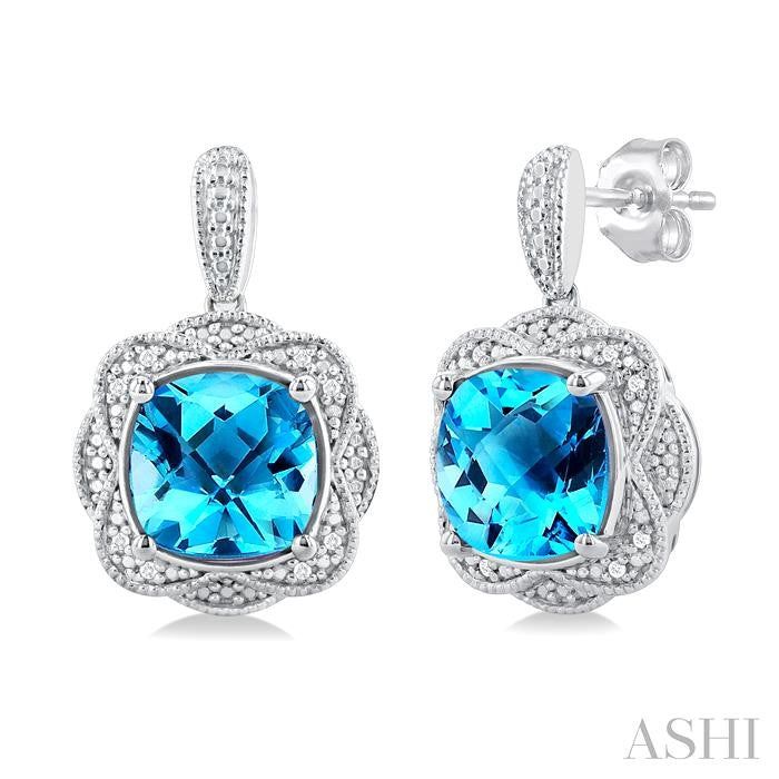 ASHI Silver Cushion Shape Gemstone & Diamond Earrings 89849PPSSBTSLER