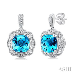 ASHI Silver Cushion Shape Gemstone & Diamond Earrings 89849PPSSBTSLER