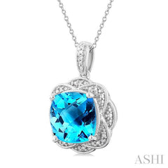 ASHI Silver Cushion Shape Gemstone & Diamond Pendant 89849PPSSBTSLPD