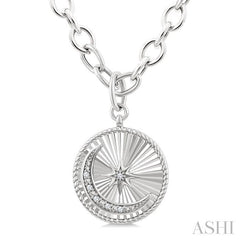 ASHI Silver Circle Moon & Star Fluted Medallion Diamond Pendant 89869PPSSSLPD
