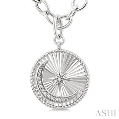 ASHI Silver Circle Moon & Star Fluted Medallion Diamond Pendant 89869PPSSSLPD