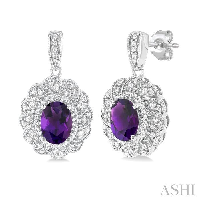 ASHI Silver Oval Shape Gemstone & Diamond Earrings 89889PPSSAMSLER