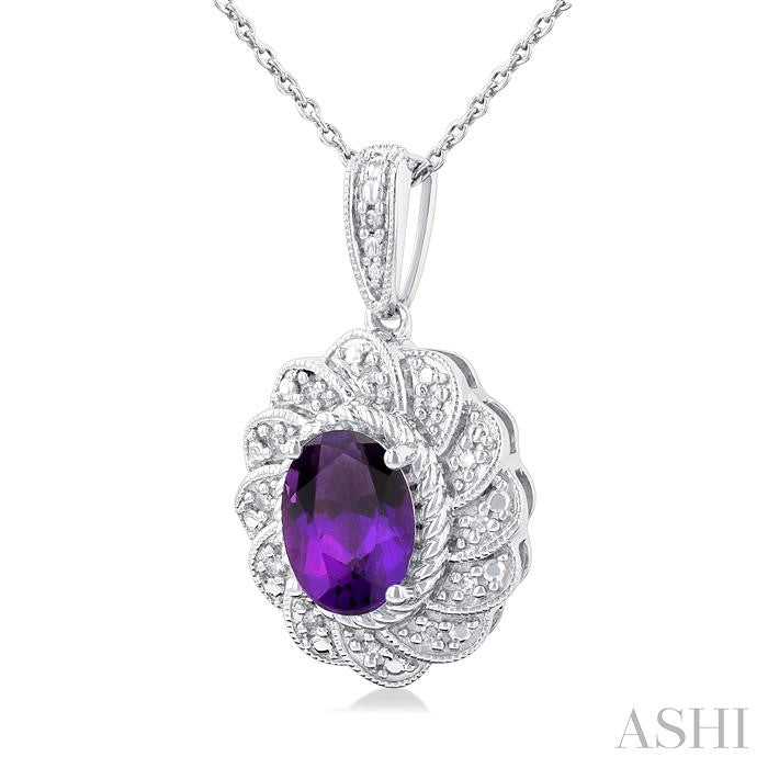 ASHI Silver Oval Shape Gemstone & Diamond Pendant 89889PPSSAMSLPD